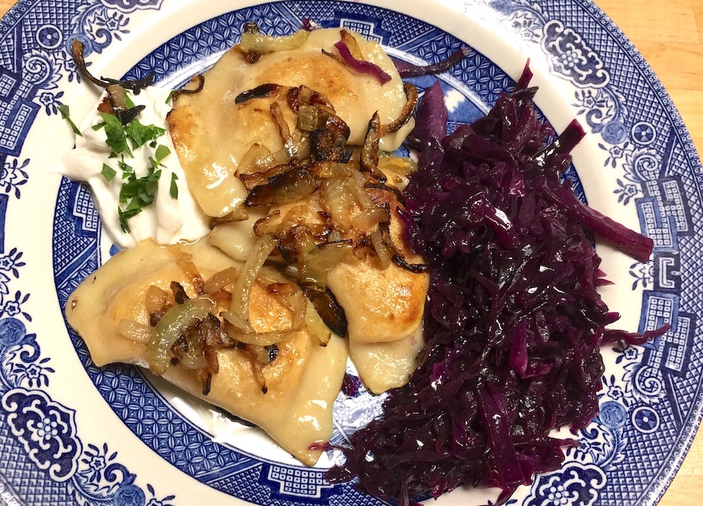 Red Cabbage and sweet potato pierogi